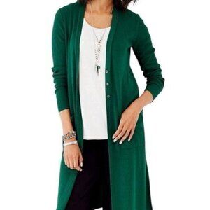 J. JILL Longline Ribbed Cardigan, Color Green Emerald, Size  PS